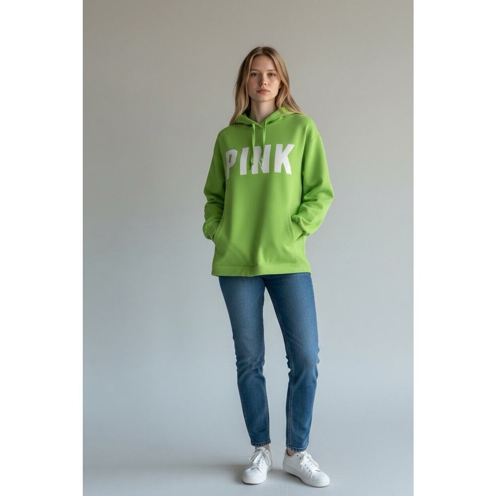 Victoria's Secret PINK Neon Green Hoodie XL NWT White Block Logo Side Slits